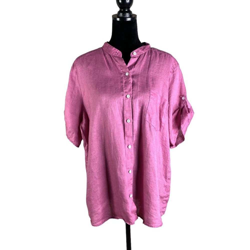 Women's Pink Button-Down Linen Shirt